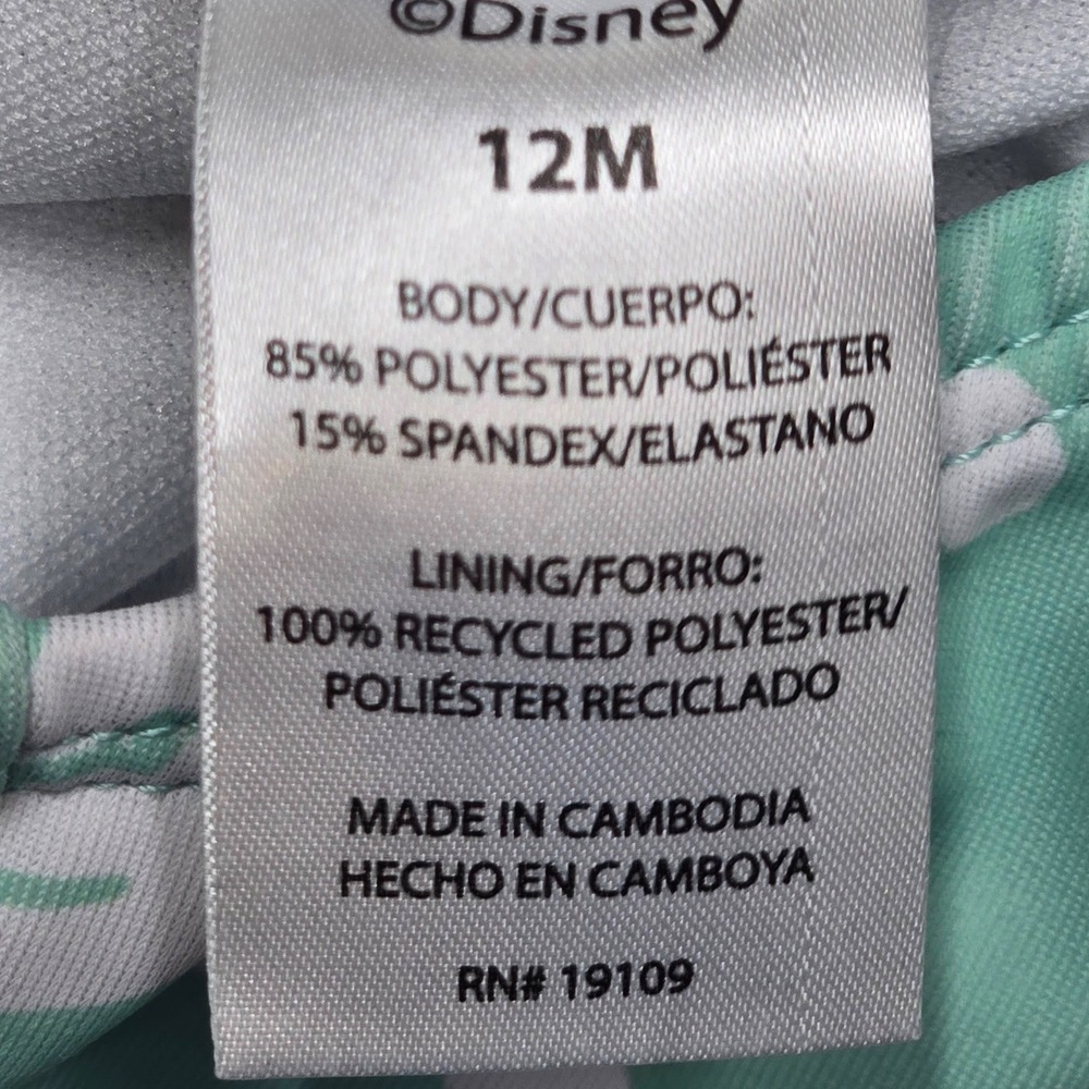 Disney Princess Ariel Little Mermaid Long Sleeve Swimsuit Mint Green 12M Baby - Picture 4 of 7